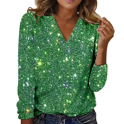 Elegant Women’s Sequin V-Neck Blouse