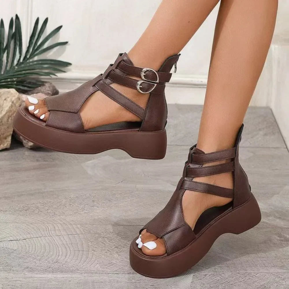 Retro Rise Leather Wedge Sandals