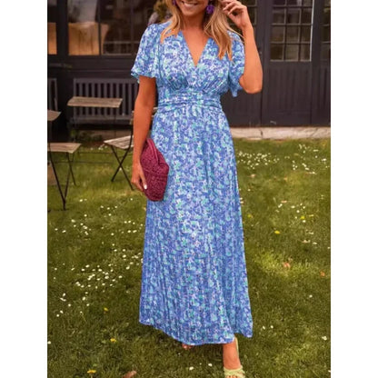 Elegant Floral V-neck Beach Dress
