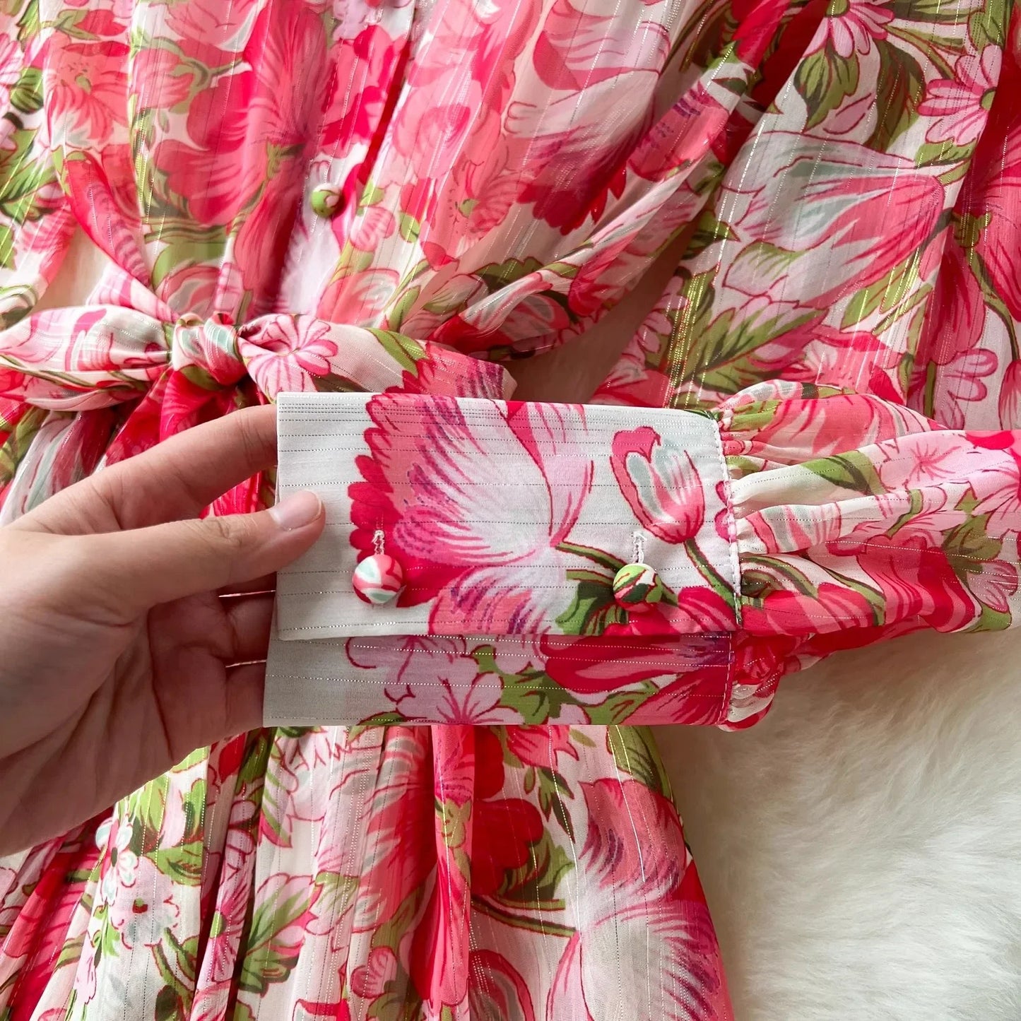 Silk Chiffon Floral A-Line Dress