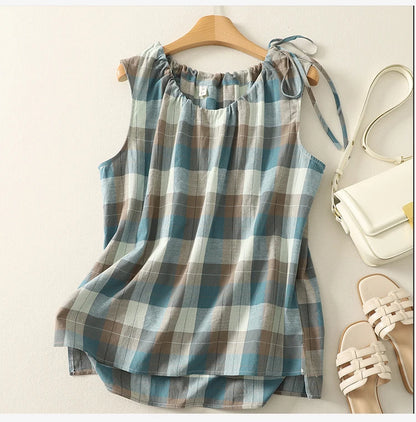 Elegant Vintage Plaid Cotton Vest
