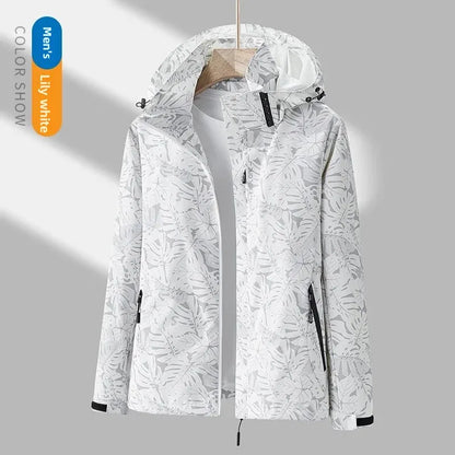 Leaf Print Waterproof Windbreaker Jacket