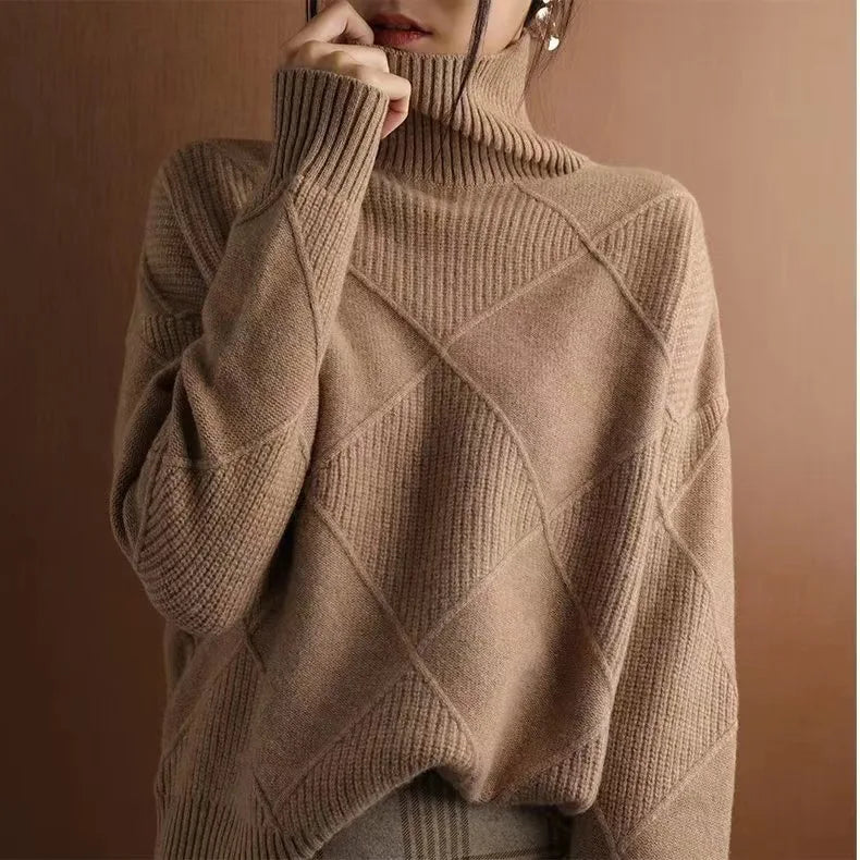 Loose Turtleneck Knit Pullover Top