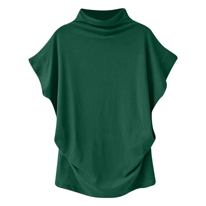 Soft Pleated Turtleneck Short Sleeve Top
