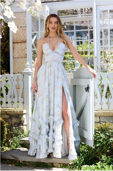 Floral Elegance Halter Maxi Dress