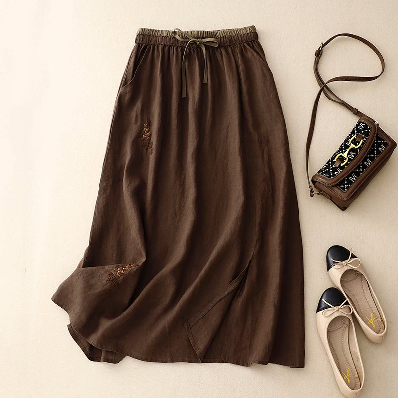 BloomTale Embroidered Patchwork Midi Skirt