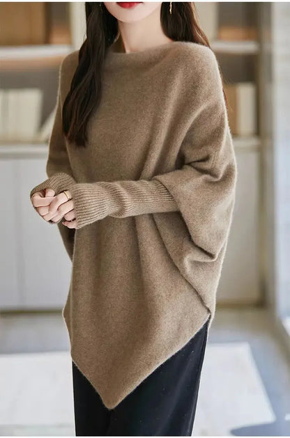 Batwing Sleeve Irregular Knit Sweater