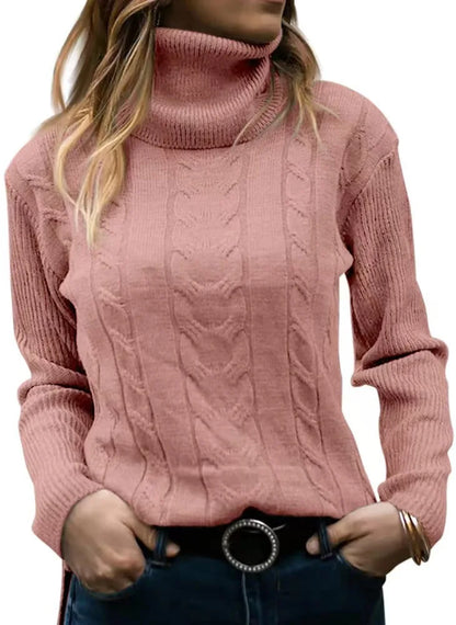 Retro Knit Patchwork Turtleneck Sweater