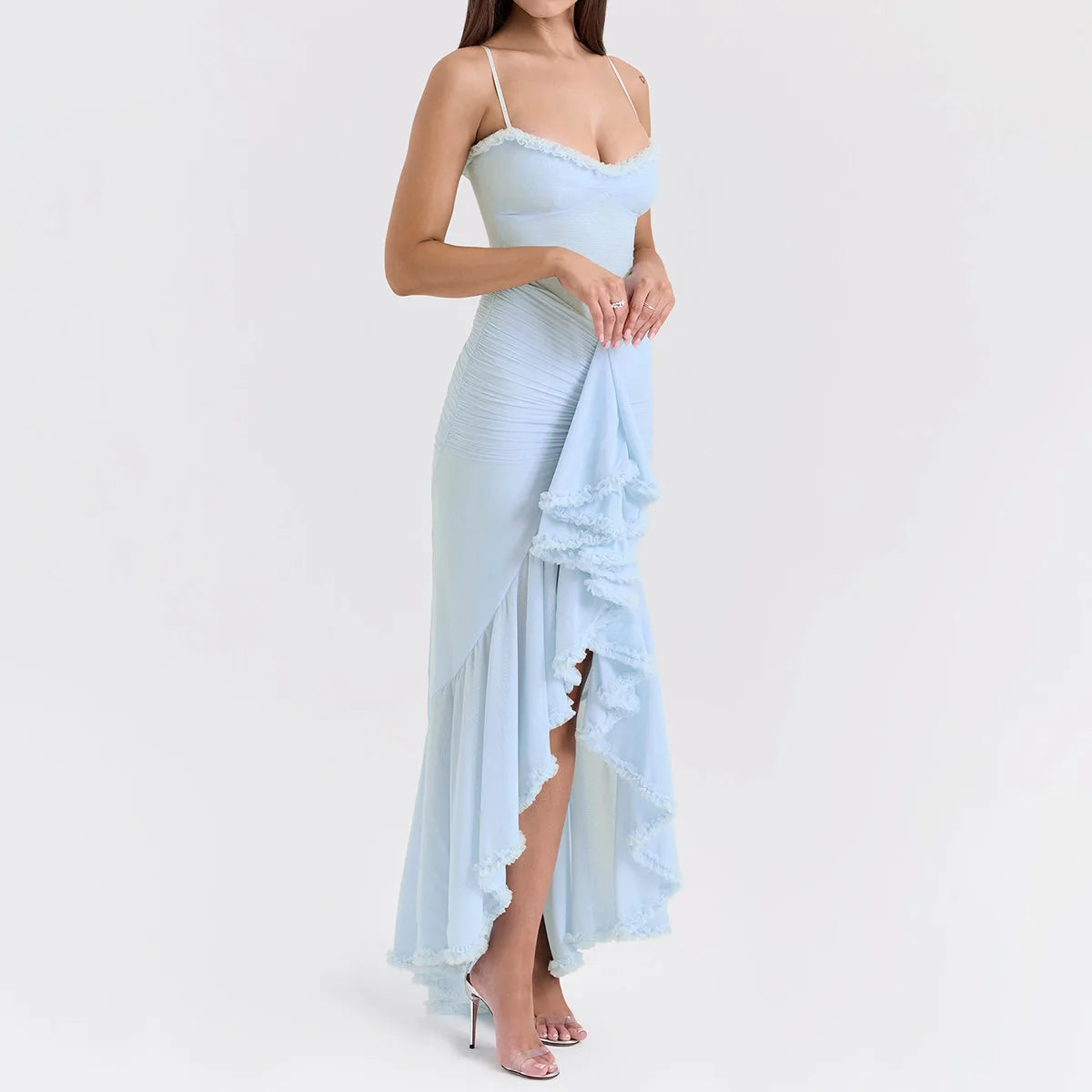 Luna Flare Ruffled Backless Slit Dress