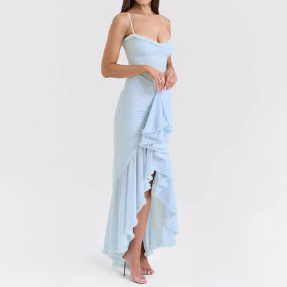 Luna Flare Ruffled Backless Slit Dress
