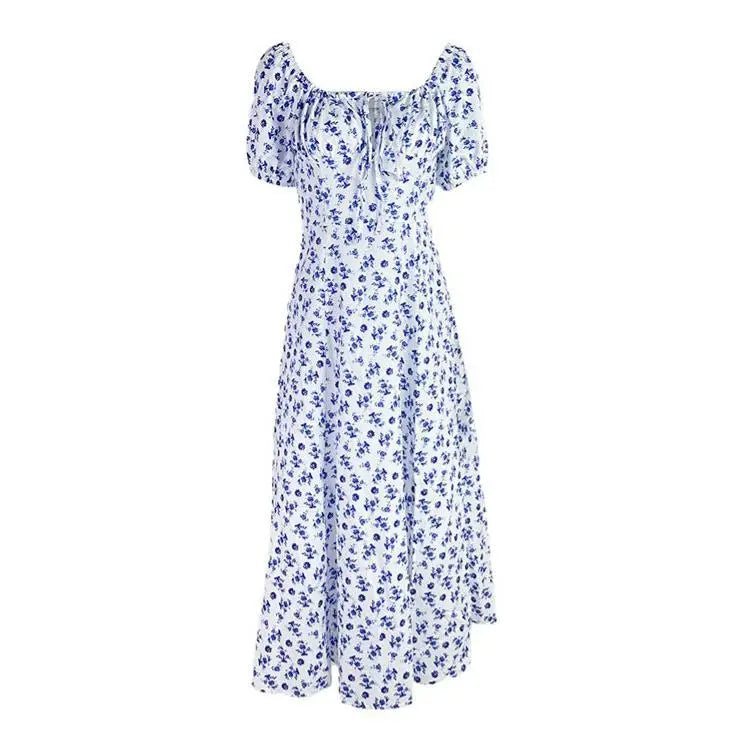 Elegant French Backless Floral Dress