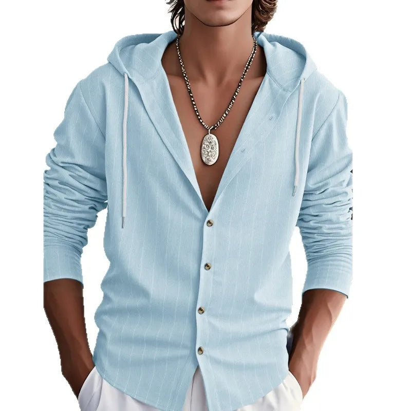 Striped Hooded Linen Shirt