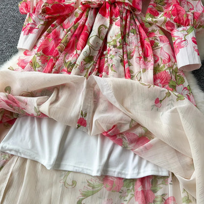 Silk Chiffon Floral A-Line Dress