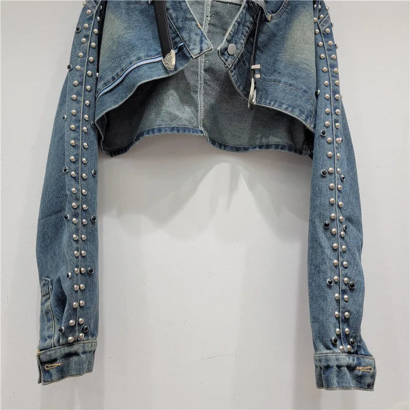 Edge Craze Rivet Patchwork Denim Jacket