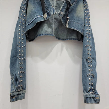 Edge Craze Rivet Patchwork Denim Jacket