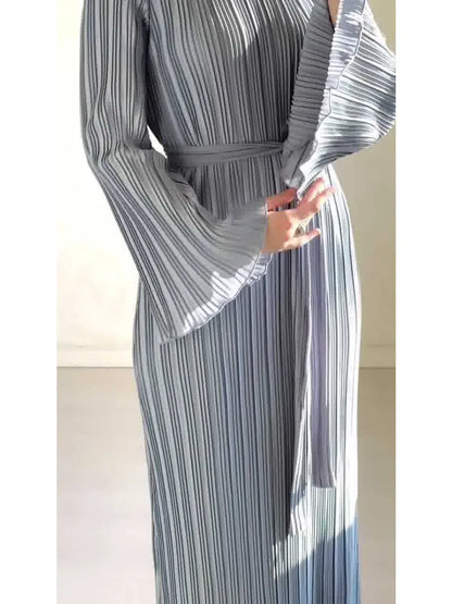 Pleated Flare Sleeve Maxi Dress