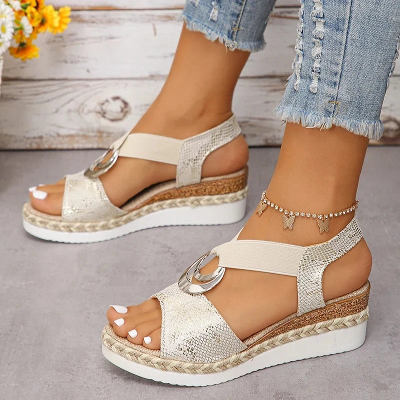 Snake Print Wedge Gladiator Sandals