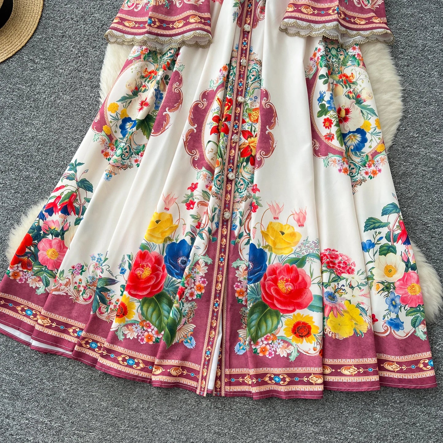 Royal Bloom Cinched Waist Maxi Dress