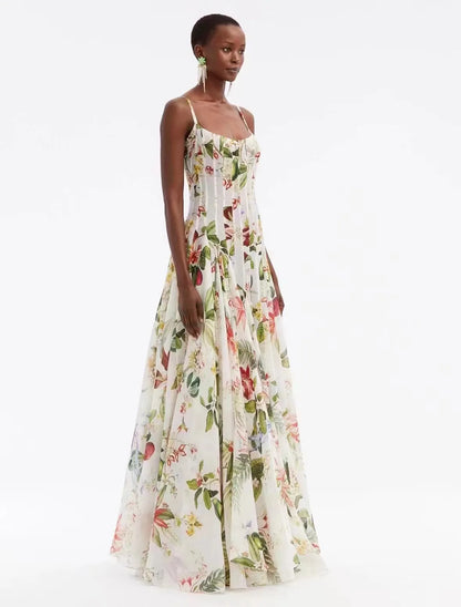 Sunlit Bloom Hollow Waist Maxi Dress