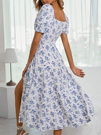 Elegant French Backless Floral Dress