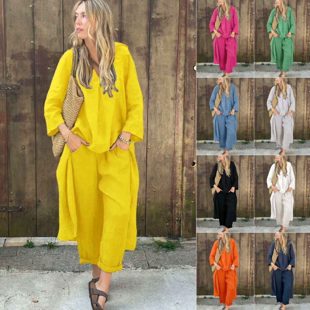 Modern Grace V-Neck Pants Set