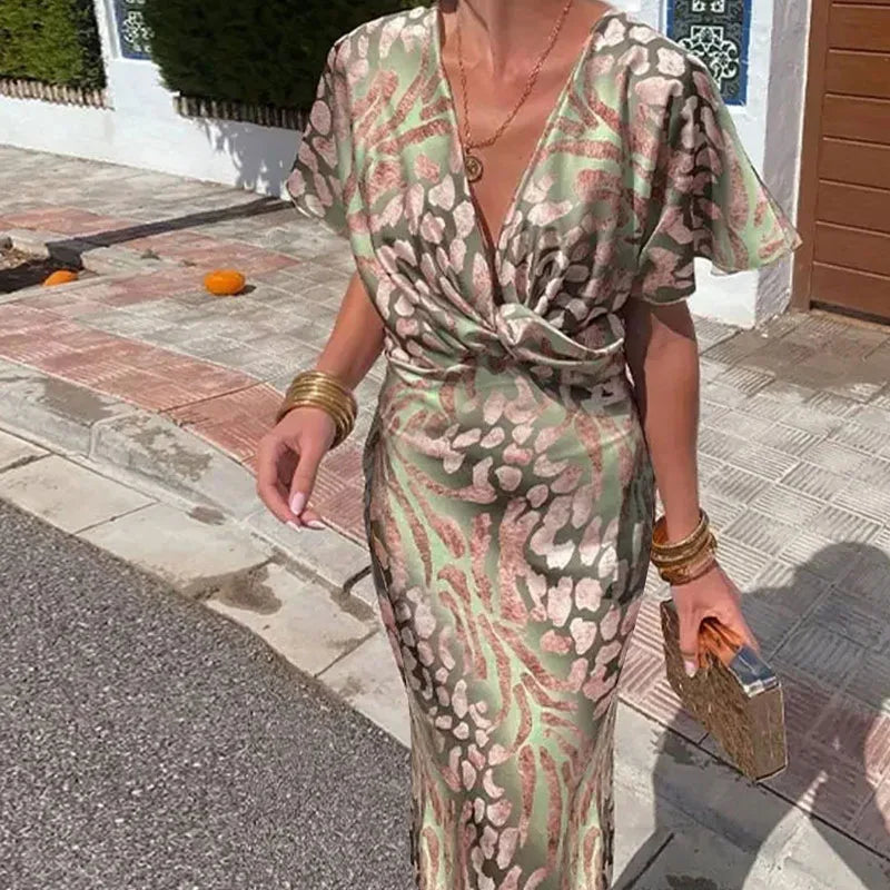 Boho Elegance V-Neck Dress