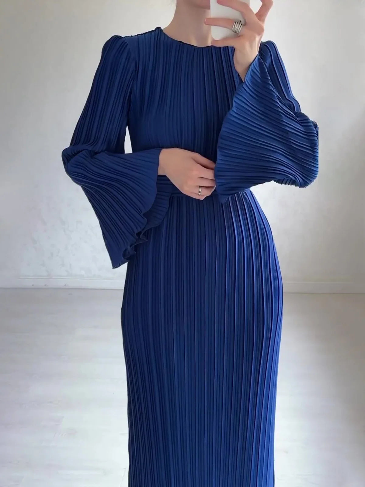Pleated Flare Sleeve Maxi Dress