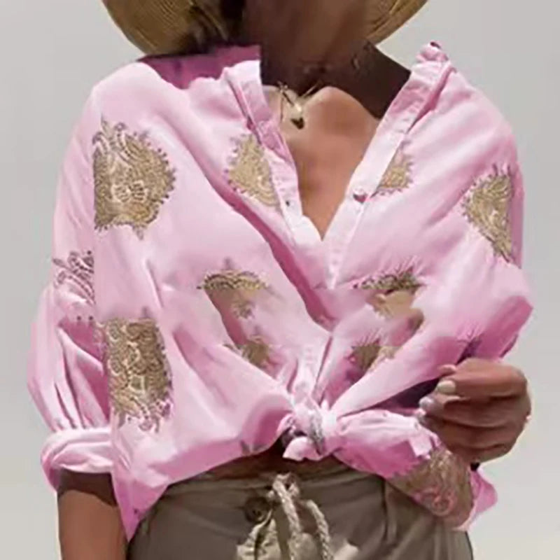 Autumn 3D Print Button-Up Shirt