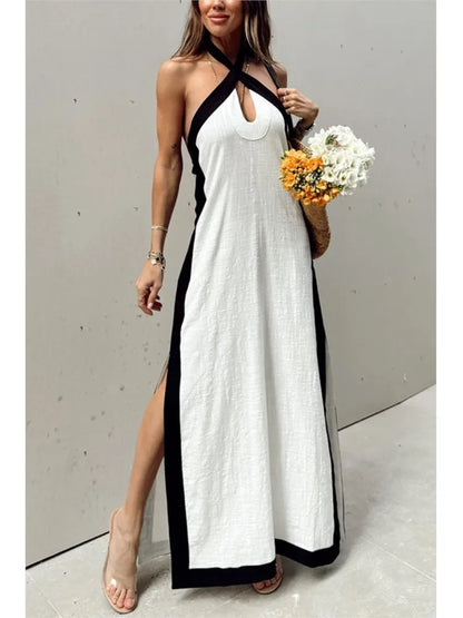 Vintage Breeze Backless Maxi Dress