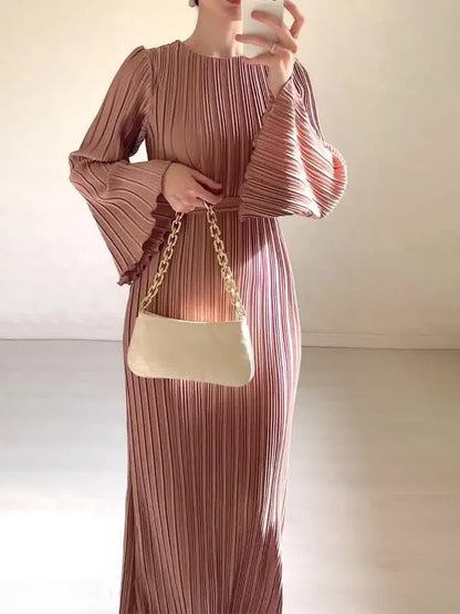 Pleated Flare Sleeve Maxi Dress