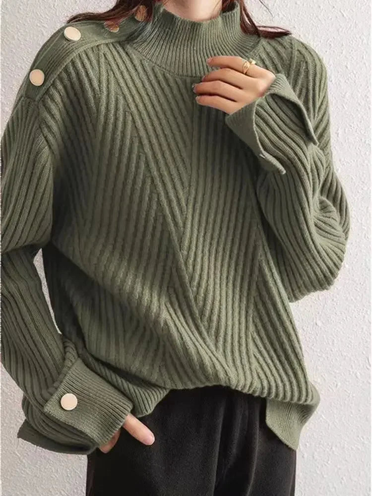 Stripe Aura Irregular Turtleneck Sweater