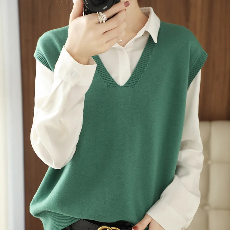 Women’s V-Neck Knit Vest — Stylish Sleeveless