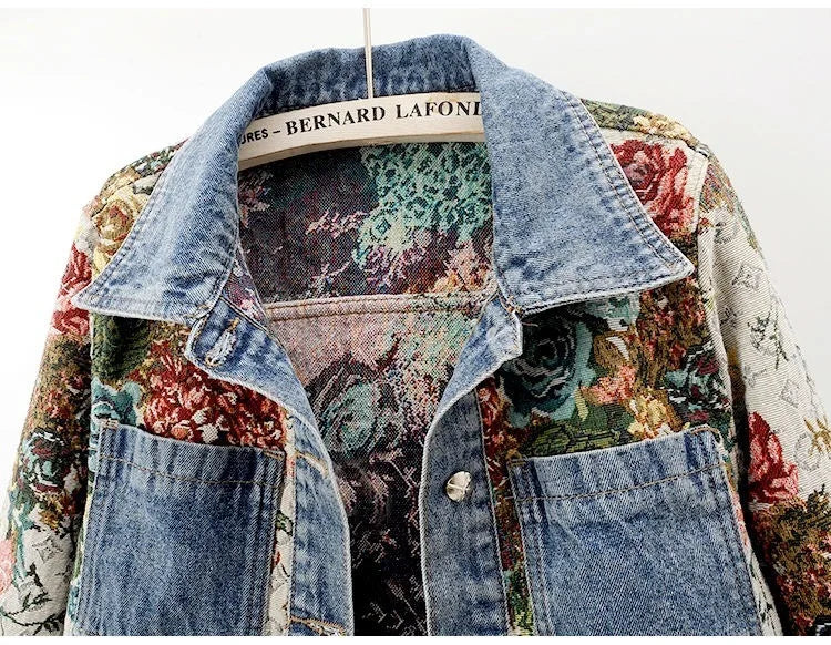 Lapel Luxe Spliced Denim Jacket