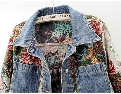 Lapel Luxe Spliced Denim Jacket