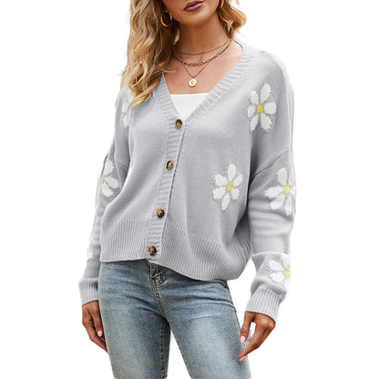 Blossom Knit V-Neck Button Cardigan