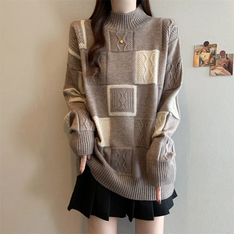 Loose Fit Color Block Knit Sweater
