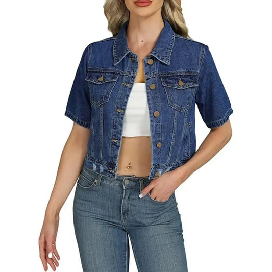 Indigo Muse Cropped Collar Denim Jacket