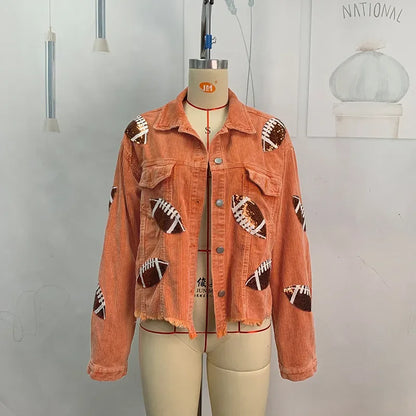 Glow Play Corduroy Sequin Varsity Jacket
