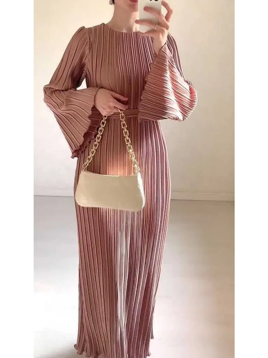 Pleated Flare Sleeve Maxi Dress