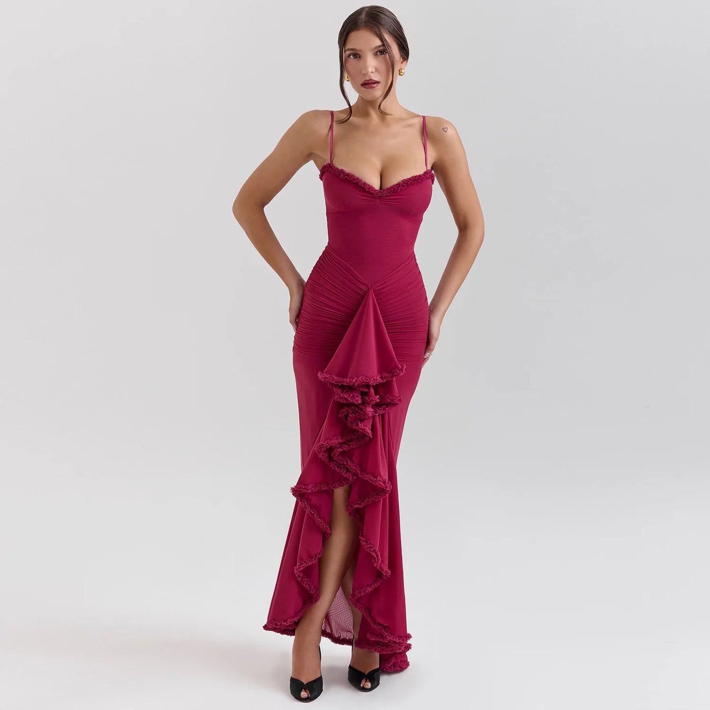 Luna Flare Ruffled Backless Slit Dress