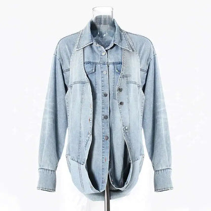 Deat Spliced Belt Denim Coat