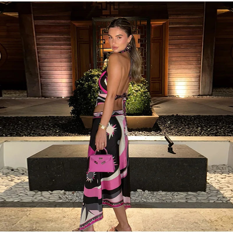 Bold Bloom Halter Skirt Set