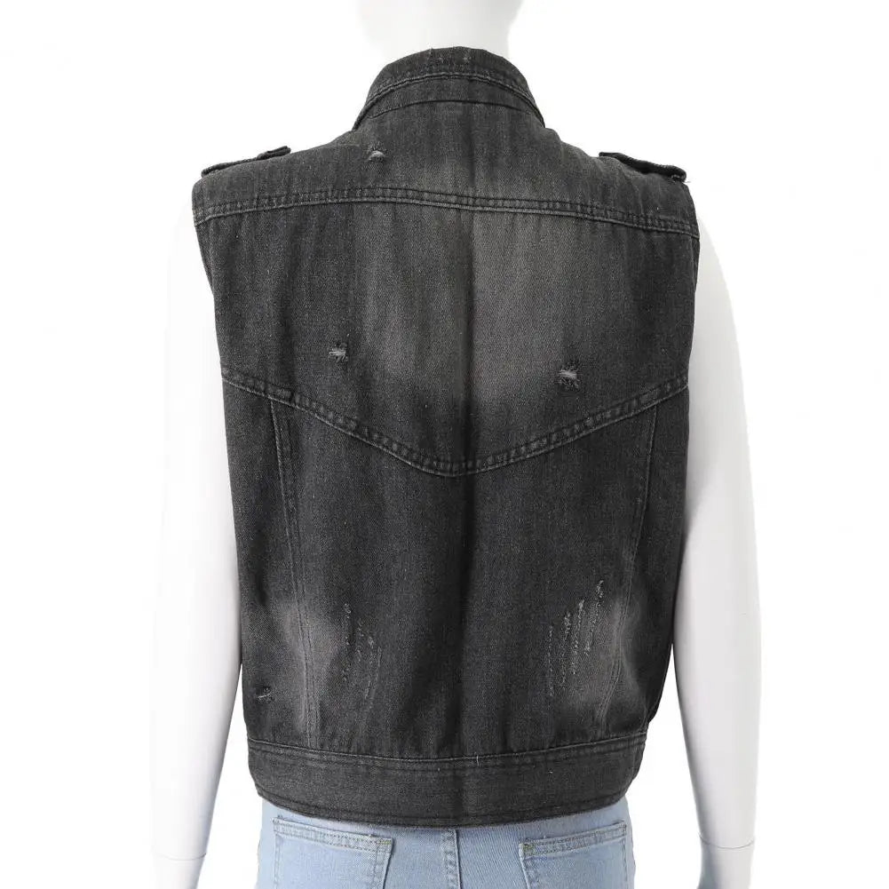 Studded Denim Punk Vest