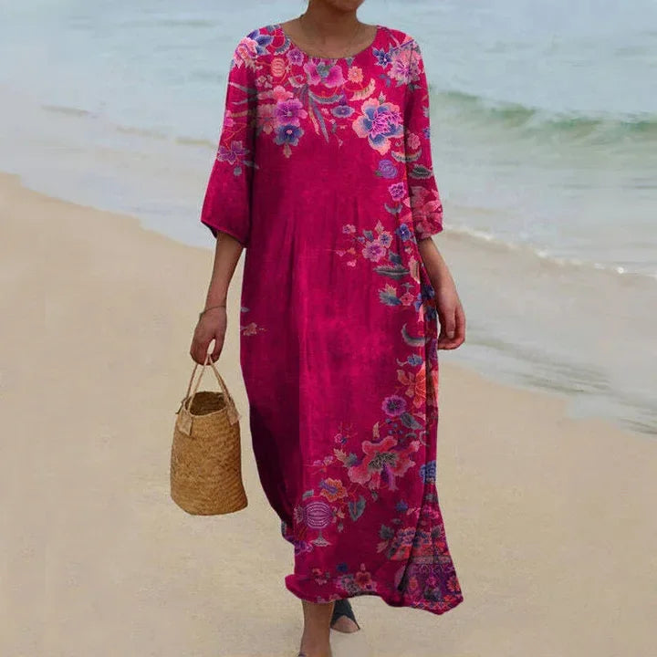 Vintage Floral V-Neck Midi Dress