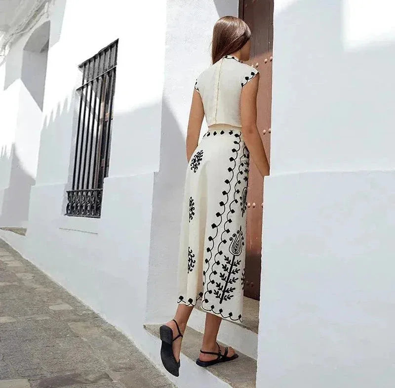 Boho Retro Print Skirt Set