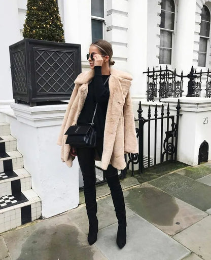 PlushLuxe Long Lapel Fur Coat