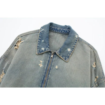 Rogue Bloom Distressed Denim Crop Jacket