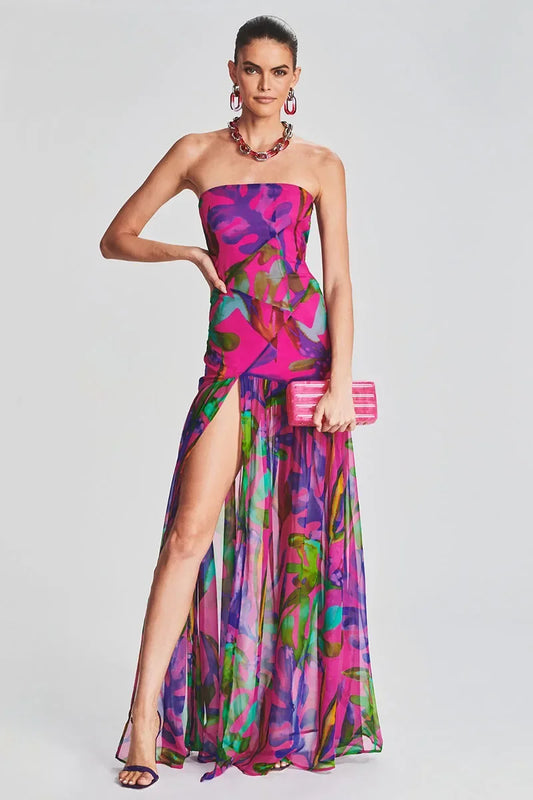 Romantic Glow Strapless Slit Dress