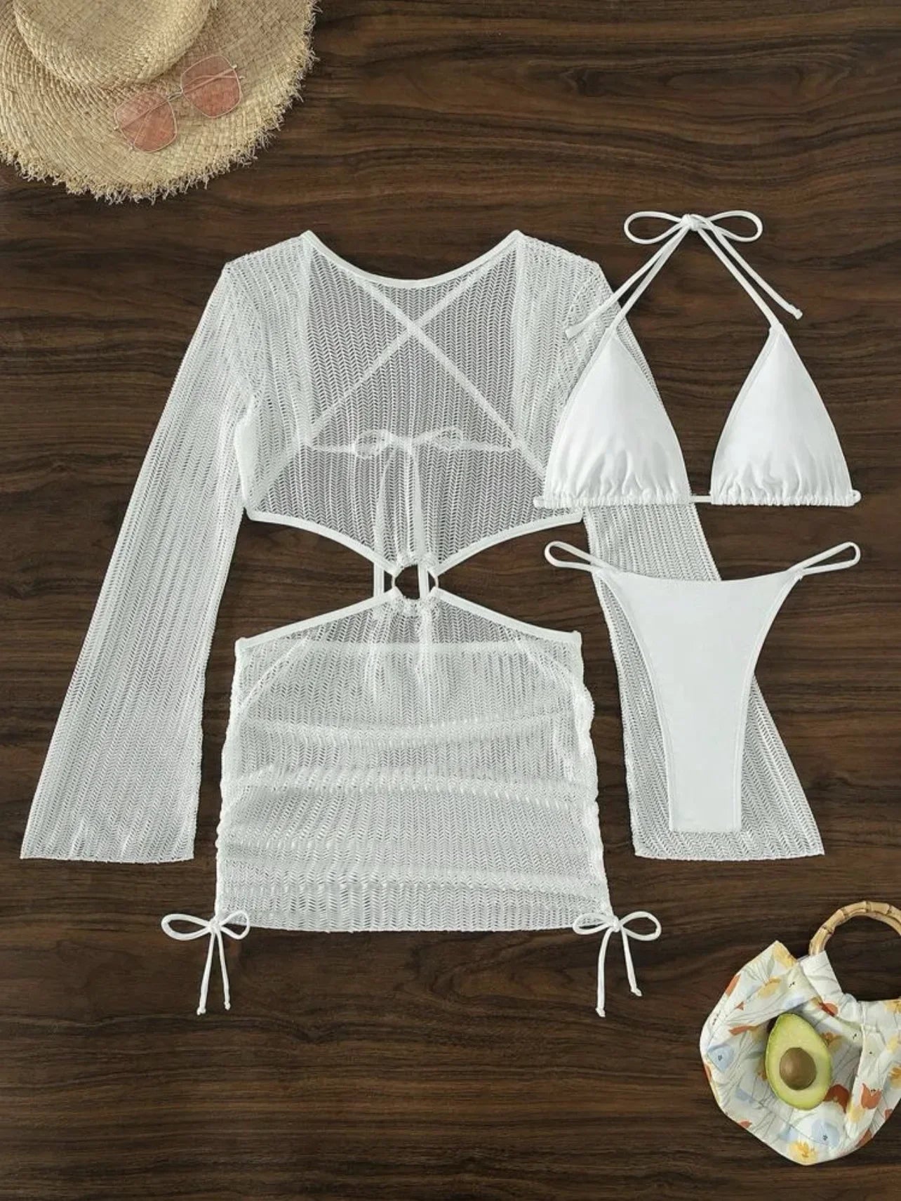 3-Piece Crochet Bikini & Cover-Up Set