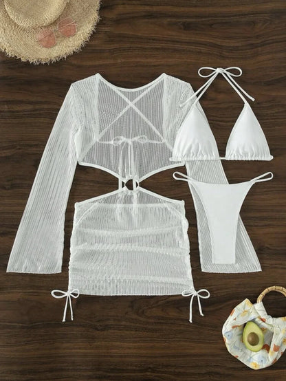 3-Piece Crochet Bikini & Cover-Up Set